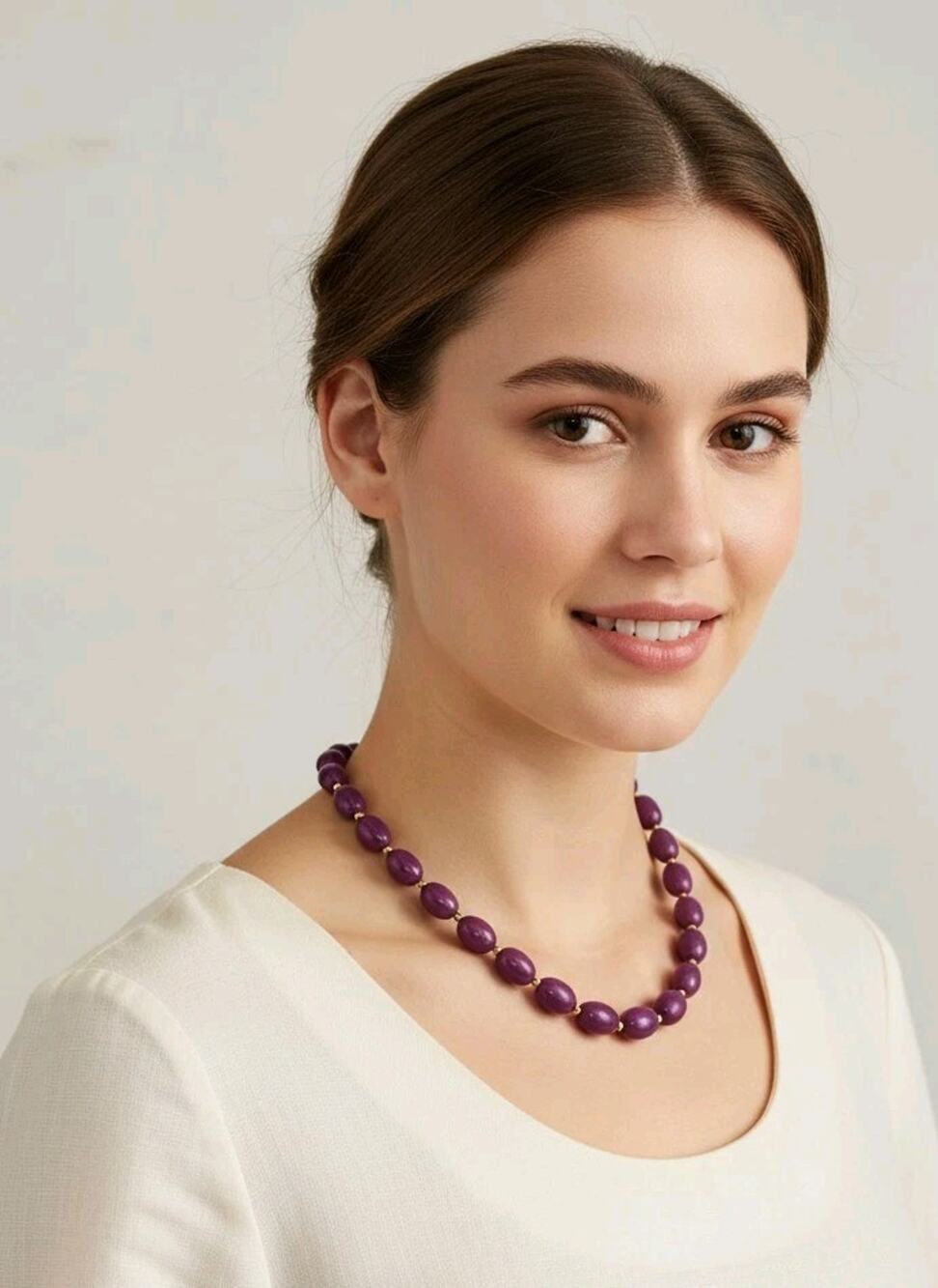 Vintage Monet 27" Acrylic Purple Swirl & Gold Graduated Bead Statement Necklace
